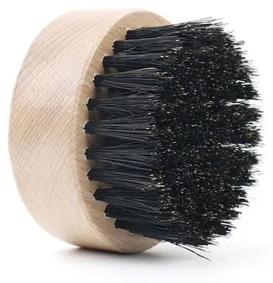Image de Brosse à barbe ronde, manche en bois de hêtre, poils noirs, soin naturel pour la barbe