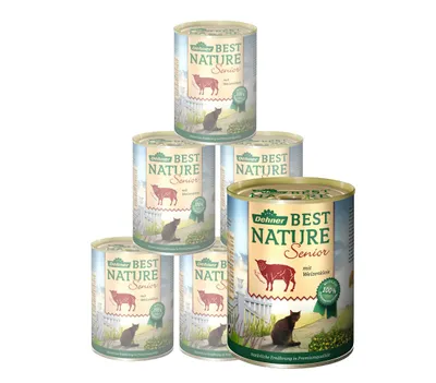Produktbild von Dehner Best Nature Katzenfutter Senior, Nassfutter, für ältere Katzen, Lamm, 6 x 400 g Dose (2.4 kg)