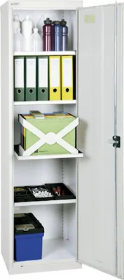 Produktbild von Werkzeugschrank mit 1 Tür | HxBxT 180x50x50cm | 4 verzinkte Fachböden | Lichtgrau/Lichtgrau