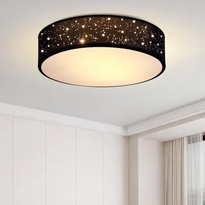 Image de MONZANA® Plafonnier Ciel étoilé Rond Ø 38cm Abat-jour Tissu 40 Watt Séjour Chambre Plafonnier Tissu Lampe noir 2xE27 Lampe plafond ronde