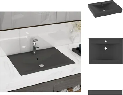 Obrázek produktu pro vidaXL umyvadlo s otvorem pro baterii matné tmavě šedé 60x46 cm keramické - Koupelnové umyvadlo