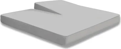 A gray mattress topper with a split design is shown on a white background.