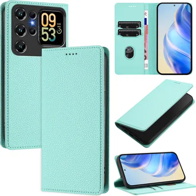 Produktbild von Litchi Leder Handyhülle für Oukitel C62 / C62 Pro Wallet Kartenfächer Standfunktion Hülle Türkis