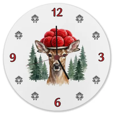 Produktbild von Reh mit Bollenhut Wanduhr aus MDF Schwarzwald Motiv
