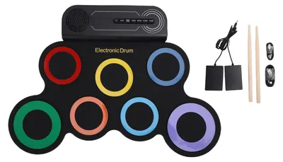Image de Kit de tambour électronique portable pour enfants avec 7 pads, Color Circle, haut-parleur intégré, portable et rechargeable