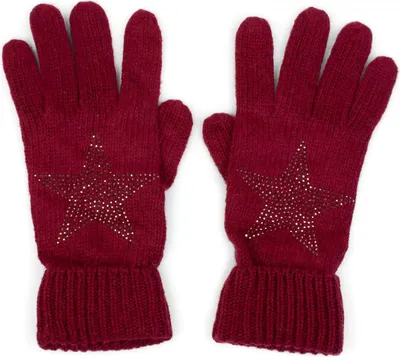 Produktbild von styleBREAKER Damen Strickhandschuhe mit Strass Stern Applikation | warme weiche Winterhandschuhe mit doppeltem Bund | elastische Fingerhandschuhe