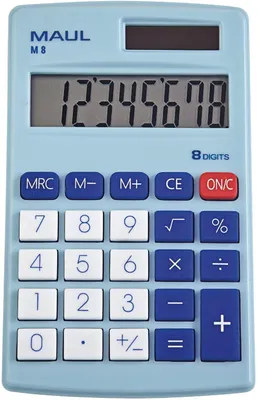 Image de Calculatrice de poche MAUL M 8 affichage LCD 1 ligne, 8 chiffres pile solaire 11.5 x 6.9 x 1 cm bleu clair