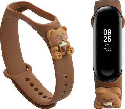 Produktbild von kwmobile Sportarmband kompatibel mit Xiaomi Mi Band 4 / Mi Band 3 Armband - Fitnesstracker Band aus TPU Silikon Bärchen Braun Weiß