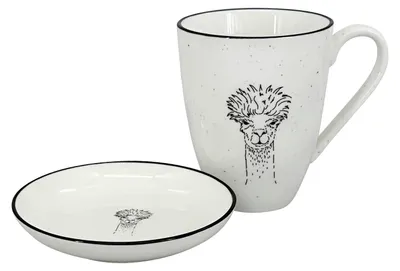 Image de Set de 2 pièces - Mug 450ml et bol Lama B, blanc/noir