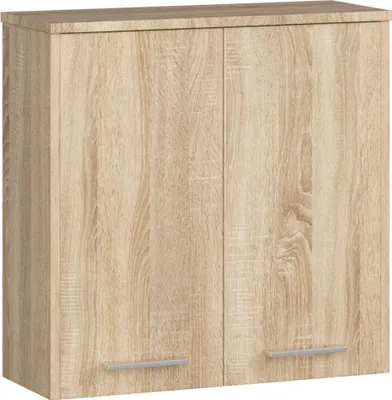 Obrázek produktu pro Závěsná koupelnová skříňka: dvoje dvířka, dvě police, barva: dub Sonoma, rozměry nábytku: Š: 60 cm, V: 60 cm, H: 22,5 cm.