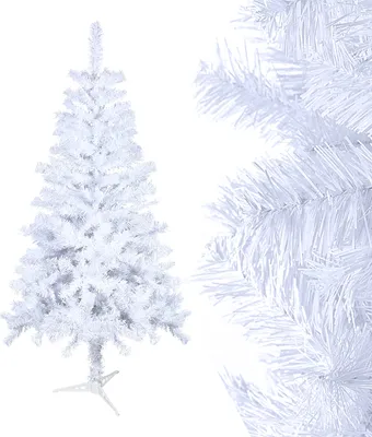 Image de UISEBRT Arbre de Noël artificiel 120cm Sapin de Noël Arbre artificiel de décoration avec support de sapin Décoration de Noël Blanc PVC