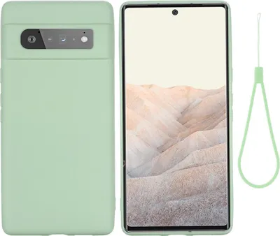 A light green phone case and a phone are displayed side-by-side against a white background.