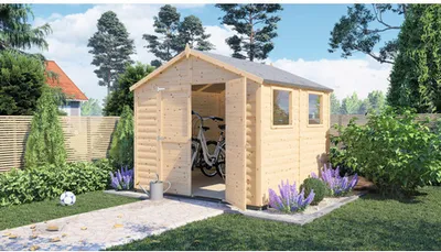 Produktbild von Gerätehaus Konsta Blockhaus XL 19 mm mit Fußboden 258 x 251 cm natur exclusiv bei Hornbach