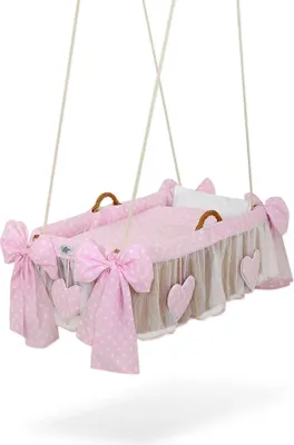 Produktbild von Hängende Korb für Säuglinge aus Naturfaser Rosa mit 100% Baumwollbezug und Matratze