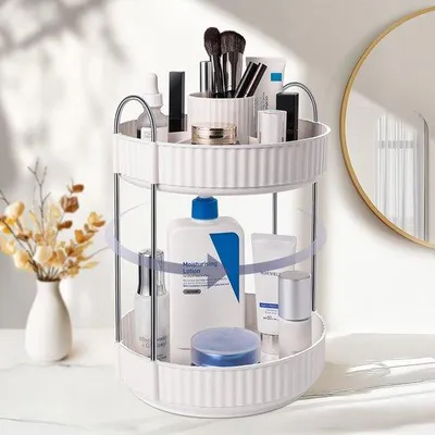 Produktbild von Unyqoos® Drehbarer Make-up-Organizer – geräumige Kosmetikaufbewahrung für Lippenstifte, Pinsel & Accessoires, übersichtlich mit drehbarer Basis