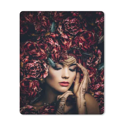 Produktbild von MuchoWow® Mauspad Mousepad Frau - Blumen - Henna - Porträt 19x23 cm - Mousepads - Maus Mat - Pad - Mausunterlage - Mauspads - Spielen