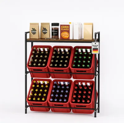 Produktbild von Roxlin Getränkekistenregal für 6 Kisten – Schwerlastregal aus Metall für Bier- & Wasserkisten – Getränkeregal mit Ablage – Tragkraft 600 kg
