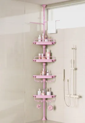 Produktbild von 81,3–309,9 cm Eck-Dusch-Caddy, Spannstange, rosa, rostfrei, bohrfreie Duschregale für Badezimmer, Badewanne, Waschbecken, Verstellbarer Dusch-Organizer mit 4 Ebenen, patentierten, stabilen