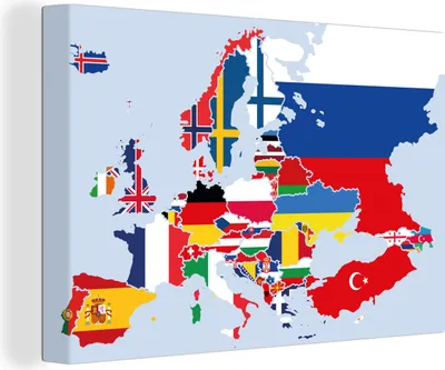 Produktbild von OneMillionCanvasses® - Leinwandbilder - 140x90 cm, Karte - Europa - Flagge, Wandbilder Kunstdruck Wanddekoration