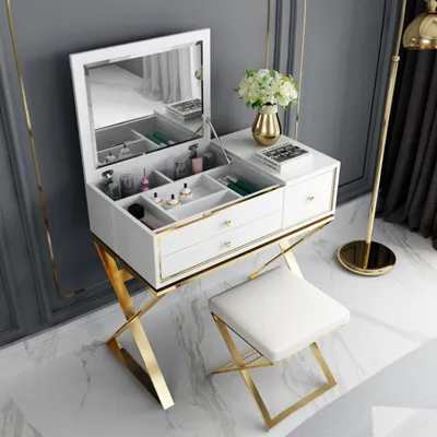 Image de Coiffeuse Blanc Tables Console Chambre Table Console Meubles