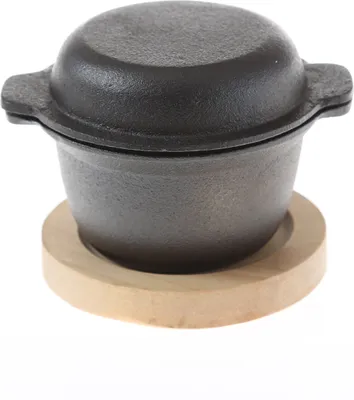 Produktbild von All'Grill Gusseisentopf mit Deckel Ø 10 x 9 cm und Holzuntersetzer