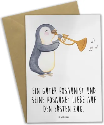 Produktbild von Mr. & Mrs. Panda Grußkarte Posaune Liebe - Weiß - Geschenk, osterkarten, Lernen, Musiker, Instrument, glückwunschkarten, weihnachtskarten, dankeskarten, Musik, Orchester