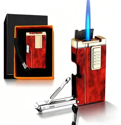 Image de Briquet tempête à flamme jet, rechargeable, réglable, avec coupe-ongles et ouvre-bouteille