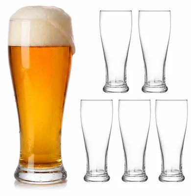 Image de Relaxdays, ensemble de 6 verres à bière, 460 ml, verres hauts, adaptés pour la bière de blé et la bière Pilsner, verres à bière de blé transparents, lavables au lave-vaisselle