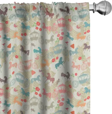 Produktbild von ABAKUHAUS Pferde Vorhänge, Gardinen, Beförderung mit Hengsten Abstract Fairy Tales Elemente viktorianischen Inspiration Romantic, 2 Stück 75 x 175 cm, Mehrfarbig
