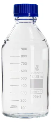 Obrázok produktu pre Laboratórna fľaša GL45 so skrutkovacím uzáverom a odmerkou, 1000 ml