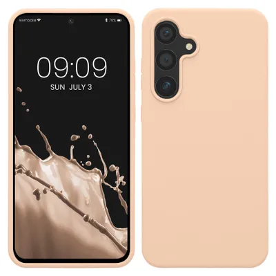 Produktbild von kwmobile Handyhülle für Samsung Galaxy S24 FE Hülle - Case Silikon - Kabelloses Laden - Schutzhülle Cover in Pastell Pfirsich