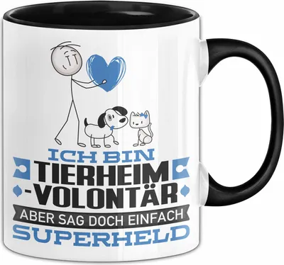 Produktbild von Tierheimvolontär Geschenk Tasse Ich Bin Tierheimvolontär Aber Sag Doch Einfach Superheld Lustige Geschenkdiee für Tierheimvolontär Kaffee-Becher (Schwarz)