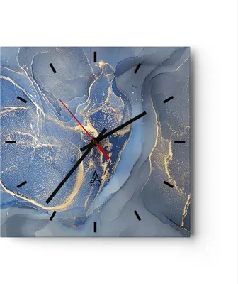 Produktbild von Wanduhr - Quadrat - Glasuhr - Gold Blau Farbe - 40x40cm - Schleichendes Uhrwerk - Lautlos - zum Aufhängen bereit - Dekoration Modern - Wanddekoration aus Glas - C3AC40x40-5029
