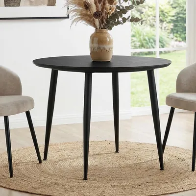 Produktbild von Esstisch NEVERS rund 100 cm, Schwarz - Esszimmertisch mit pflegeleichter Melaminbeschichtung, stabiles Metallgestell, runder Küchentisch ideal für kleinere Essbereiche, Platz für 2-4 Personen