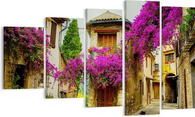 Produktbild von Bild auf Leinwand - Leinwandbild - Straße Sommer Blumen - 100x60cm - Wand Bild - Wanddeko - Leinwanddruck - Bilder - Kunstdruck - Wanddekoration - Leinwand bilder - Wandkunst - EG100x60-3589