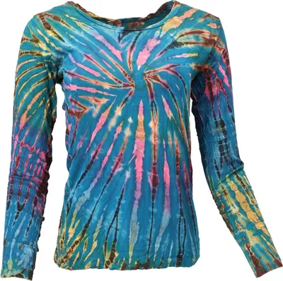 Produktbild von Unikat Batik Shirt, BohoLangarmshirt - Blau, Damen, Mehrfarbig, Viskose,Elasthan, Pullover & Longsleeves