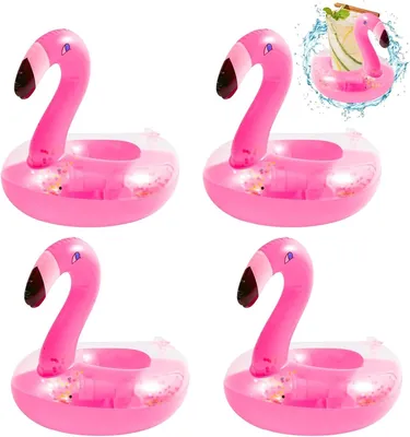 Productafbeelding van Flamingo-onderzetters voor zwembad - Set van 4 - Opblaasbare kaneelhouder voor cola flessen - Bierblikjes - Sapbekers - Ideaal voor zwembadfeest