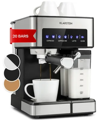 Image de Klarstein Machine  1,8L à café espresso à porte-filtre avec Mousseur de Lait, Cafetières, 20 Bar, Petite Cafetière Electrique Acier Inoxydable 1350W pour Café Moulu, Machine a Cafe Qualite Barista