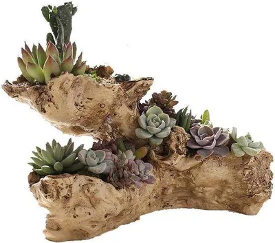 Immagine prodotto di Vaso da fiori in plastica effetto legno vintage, decorativo