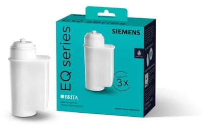 A product shot of a Siemens water filter pack and a single filter.