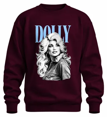 Immagine prodotto di Felpa vintage retrò con la scritta "Dolly Parton", icona della musica country, taglia S, colore bordeaux