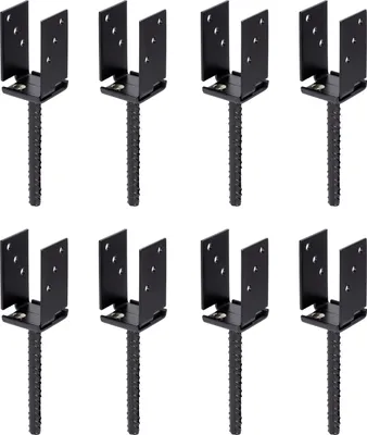 Obrázek produktu pro Alberts 8 x U-Pfostenträger, Breite 71 - 131 mm, Höhe 110 mm, Riffelstahl-Betonanker 200 mm, verzinkt, schwarz kunststoffbeschichtet, zum Einbetonieren