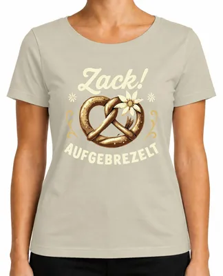 Produktbild von Zack Aufgebrezelt Brezel Tracht Edelweiß Wiesn Lustig Damen T-Shirt, Natur, S