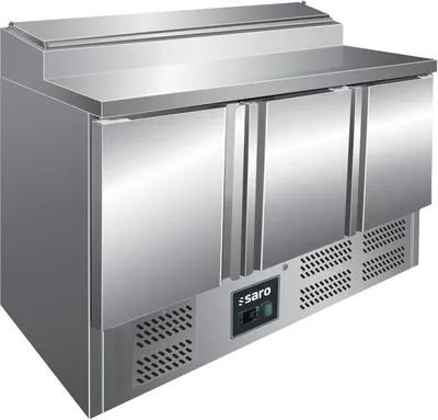 Produktbild von SARO Belegstation - 1/3 GN, Modell FRAN 3-türig Zubereitungstisch, Salattheke, Saladette, GN-Einlass, Deckel, Arbeitsfläche, Imbiss, Asiatisch, Pizzeria, Kühlen, Zubereiten, Vorbereiten