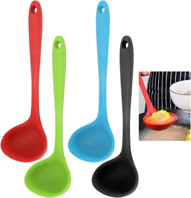 Obrázok produktu pre Sada silikónových lyžíc 4-dielna, odolné voči teplu, 21 cm, bez BPA, umývateľné v umývačke, na polievky