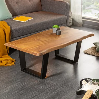 Produktbild von riess-ambiente Baumstamm Couchtisch MAMMUT 110cm schwarz massive Akazie Metallgestell 3,5cm Tischplatte