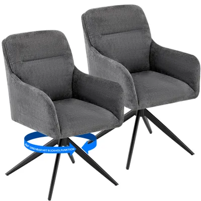 Produktbild von Deuline Esszimmerstühle 2er Set 360° drehbar mit Armlehne, Polsterstuhl Chenille, Drehstuhl Esszimmer, Küchenstuhl für Esszimmer, Küche, Grau 521261