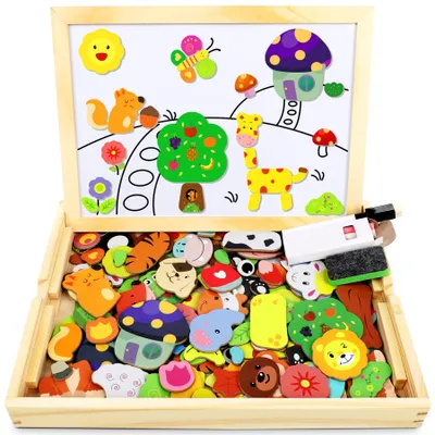 Produktbild von Holz Magnetisches Puzzle - 110 Teile Doppelseitiges Tier-Spiel