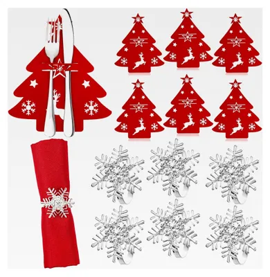 Produktbild von Weihnachtliche Tischdekoration, 6 Besteckhalter und 6 Serviettenringe