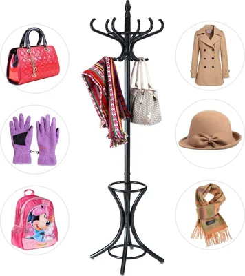 Obrázok produktu pre Vešiak na vešiak Stojan na bundy so stojanom na dáždniky 12 háčikov-čierna
